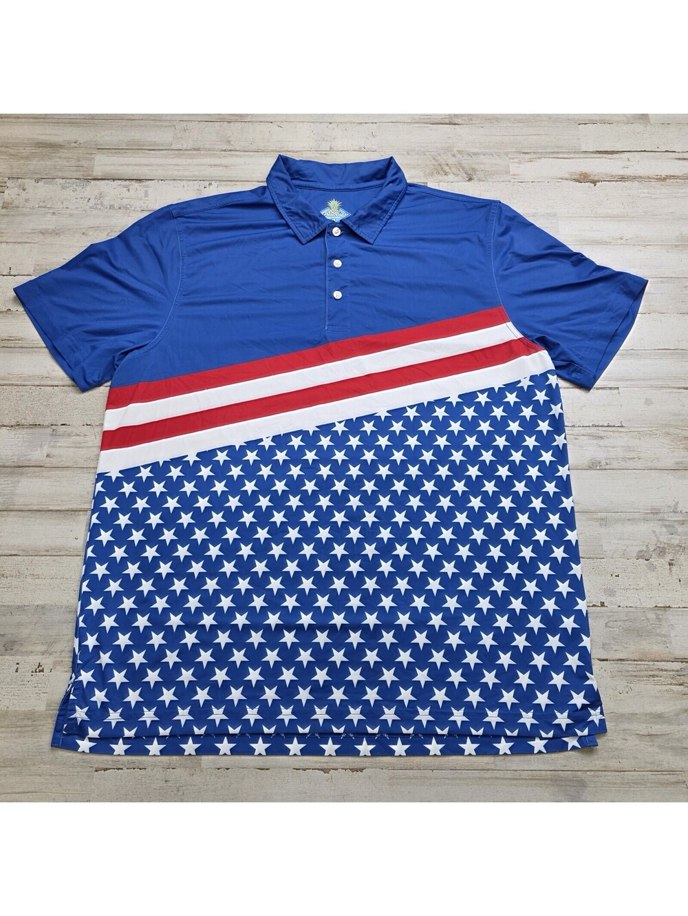 Chubbies Mens "All American Flag" Patriotic Wicking Polo Golf Shirt LG AOP
